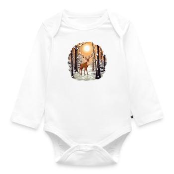 Deer in snowy forest - Organic Longsleeve Baby Bodysuit - white - Front