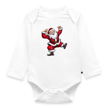 Dancing Santa Claus with hat and beard - Organic Longsleeve Baby Bodysuit - white - Front