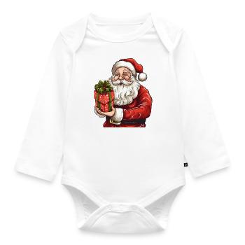 Knuffiger Weihnachtsmann mit Weihnachtsgeschenk - Baby Bio-Langarm-Body - Weiß - Vorne