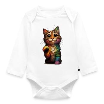 Begging Rainbow Cat - Organic Longsleeve Baby Bodysuit - white - Front