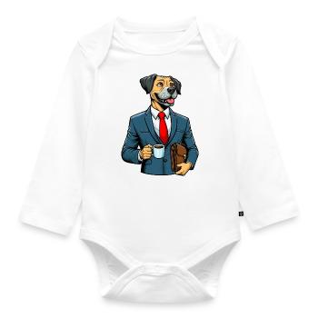 Business Büro Work Arbeit Hund Dogge Anzug Chef - Baby Bio-Langarm-Body - Weiß - Vorne