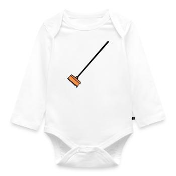 Broom, hand-drawn. Cleaning lady, garbage man - Organic Longsleeve Baby Bodysuit - white - Front