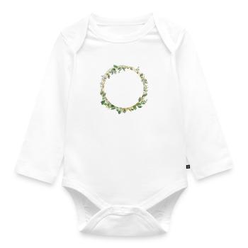 Eukalyptus Kranz mit kl. Blumen, personalisierbar - Baby Bio-Langarm-Body - Weiß - Vorne