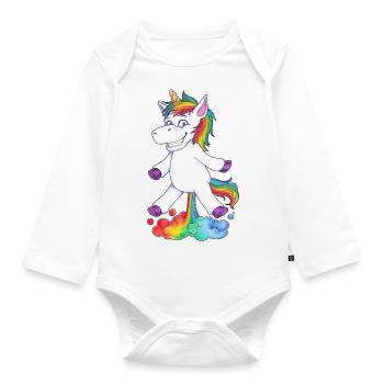 Einhorn Pups Furz Regenbogen Unicorn Rainbow Wolke - Baby Bio-Langarm-Body - Weiß - Vorne