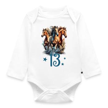 Geburtstag 13 Mädchen Pferd Reiten Stall Dreizehn - Baby Bio-Langarm-Body - Weiß - Vorne