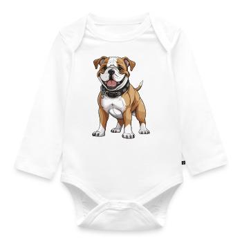Bulldog Hund Tier - Baby Bio-Langarm-Body - Weiß - Vorne