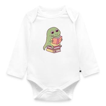 Mignon T-rex dinosaure lisant un livre - Body Bébé bio manches longues - blanc - Devant