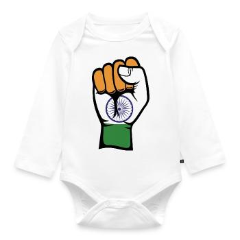 Poing du drapeau de l’Inde - Body Bébé bio manches longues - blanc - Devant
