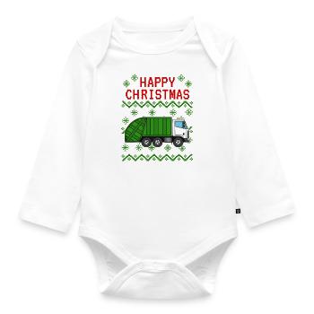 Garbage Truck Ugly Christmas, Bin Lorry Xmas - Organic Longsleeve Baby Bodysuit - white - Front