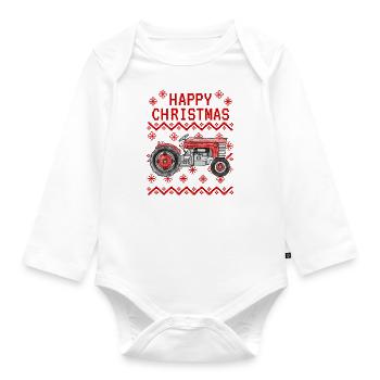 Vintage Tractor Ugly Christmas Farmer Farming - Organic Longsleeve Baby Bodysuit - white - Front