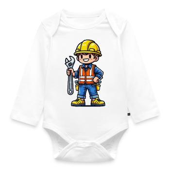Construction worker - Organic Longsleeve Baby Bodysuit - white - Front