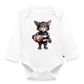 Cat Rugby Player - Organic Longsleeve Baby Bodysuit - white - Front