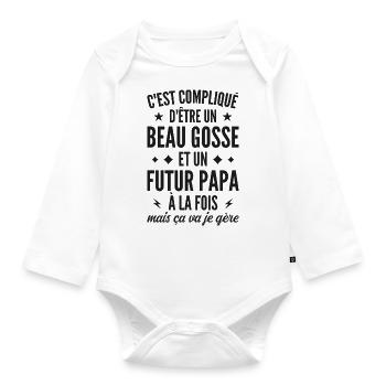 Bogosse and future dad - Organic Longsleeve Baby Bodysuit - white - Front