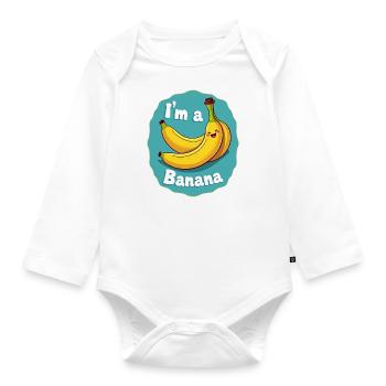 I'm a Banana Aufkleber Faschingskostüm Karneval - Baby Bio-Langarm-Body - Weiß - Vorne