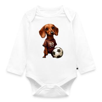 Fussballer Dackel - Baby Bio-Langarm-Body - Weiß - Vorne