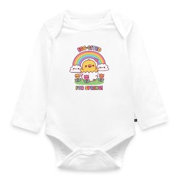 Cute Chick Tulips And Rainbow Egg-cited For Spring - Organic Longsleeve Baby Bodysuit - white - Front