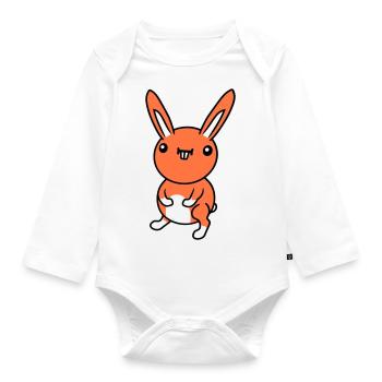 Hase Lustig Gesicht Grimasse Albern Ulkig Lächeln - Baby Bio-Langarm-Body - Weiß - Vorne