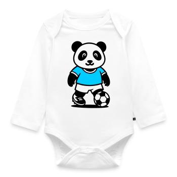 Panda footballeur mignon et stylé Kawaii Foot - Body Bébé bio manches longues - blanc - Devant