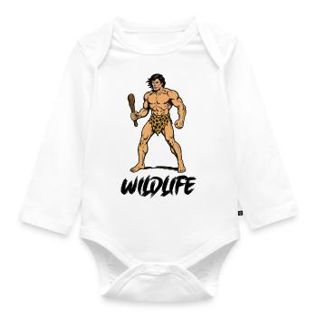Hoehlenmensch Wildlife - Organic Longsleeve Baby Bodysuit - white - Front