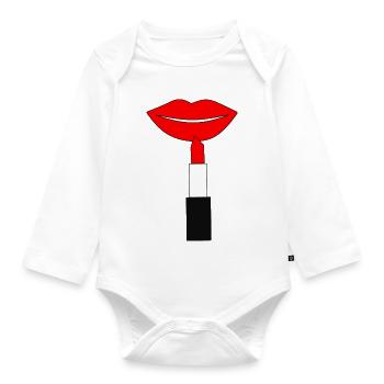 Lippenstift Lippen rot - Baby Bio-Langarm-Body - Weiß - Vorne