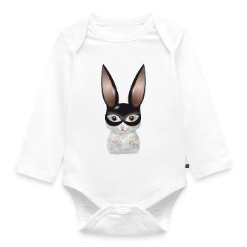 Cute White Mouse with Bunnies Mask Disguise - Organic Longsleeve Baby Bodysuit - white - Front