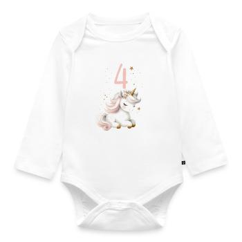 Geburtstag 4 Einhorn Vierter Geburtstag Mädchen 4 - Baby Bio-Langarm-Body - Weiß - Vorne