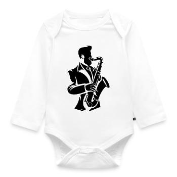 Saxophonist - Baby Bio-Langarm-Body - Weiß - Vorne