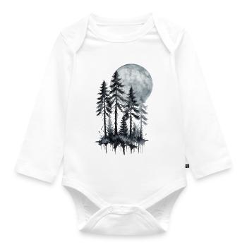 Mondschein Wald Aquarell Silhouette - Baby Bio-Langarm-Body - Weiß - Vorne