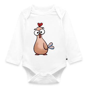 Cartoon Googly Eyes Chicken - Organic Longsleeve Baby Bodysuit - white - Front