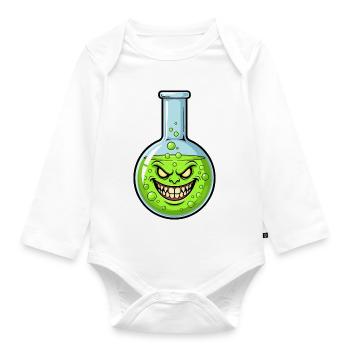 Green Alchemy Bottle with a Grim Smile - Organic Longsleeve Baby Bodysuit - white - Front