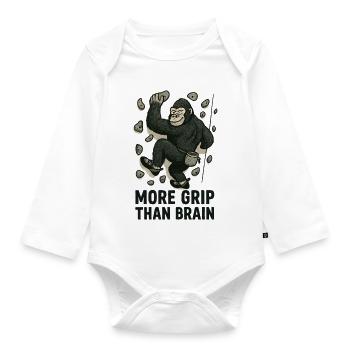 More Grip Than Brain – Gorilla bouldering - Organic Longsleeve Baby Bodysuit - white - Front