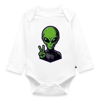 Grüner Alien Peacezeichen - Baby Bio-Langarm-Body - Weiß - Vorne