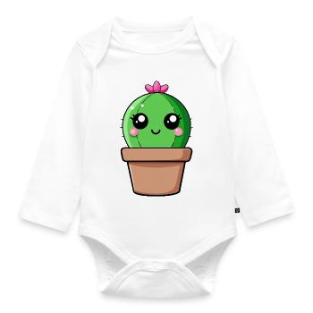 Cactus Kawaii in Flower Pot - Organic Longsleeve Baby Bodysuit - white - Front