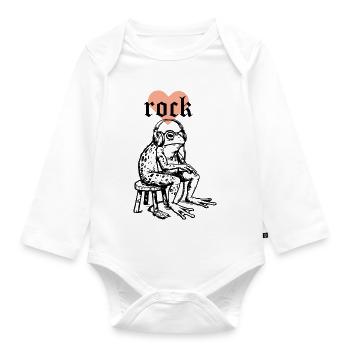 T-shirt grenouille écoutant de la musique rock - Body Bébé bio manches longues - blanc - Devant