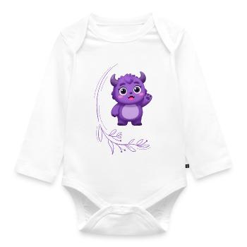 Niedliches, winkendes lila Monsterchen - Baby Bio-Langarm-Body - Weiß - Vorne