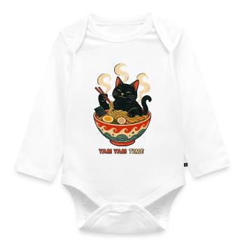 Yam Yam Time – Katze Ramen Nudeln Japan - Baby Bio-Langarm-Body - Weiß - Vorne