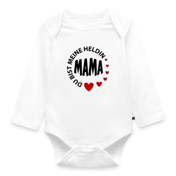 Baby Kinder Mama ist meine Heldin Beste Mama - Baby Bio-Langarm-Body - Weiß - Vorne