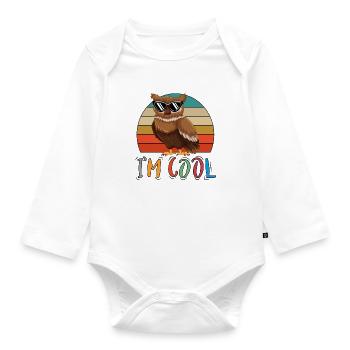 Baby Kind Sprüche Cool Eule Retro - Baby Bio-Langarm-Body - Weiß - Vorne