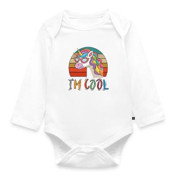 Baby Kind Sprüche Cool Einhorn Unicorn Retro - Baby Bio-Langarm-Body - Weiß - Vorne