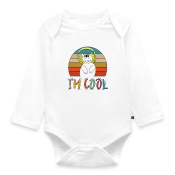 Baby Kind Tiere Cool Retro Katze Musik - Baby Bio-Langarm-Body - Weiß - Vorne