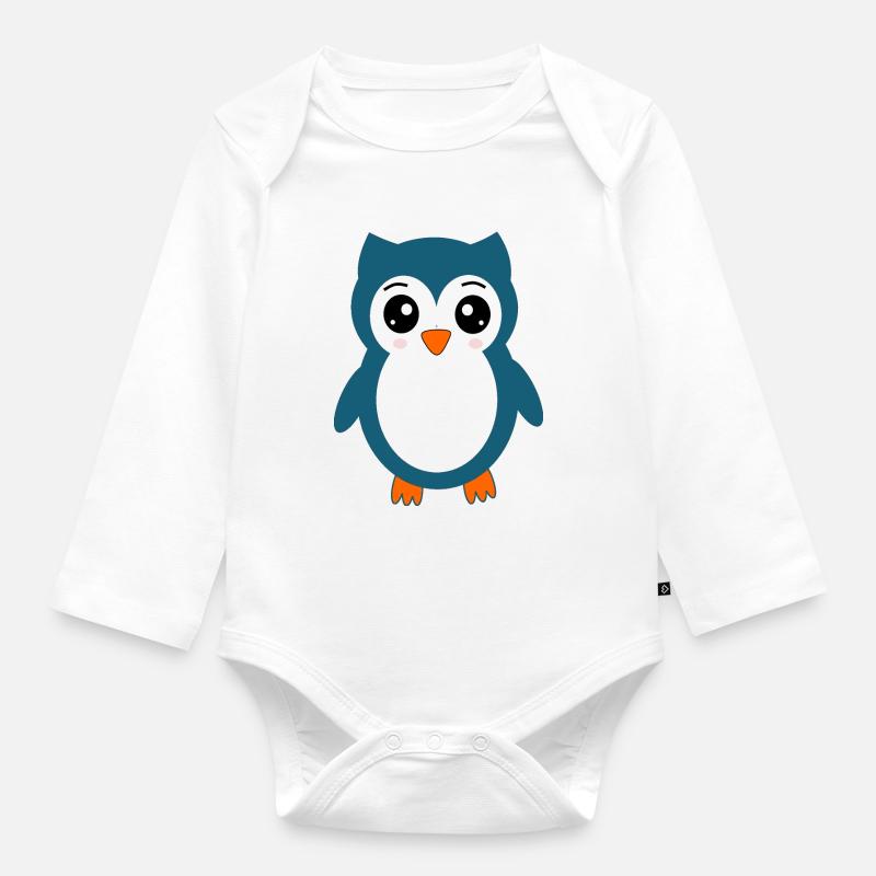 Eule blaue Eule - Baby Bio-Langarm-Body - Weiß