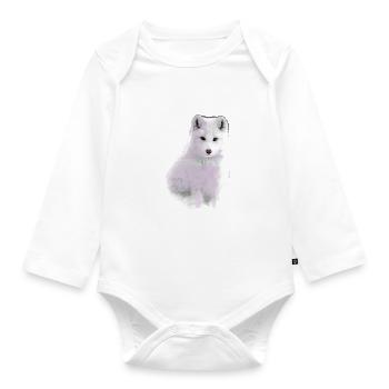 polar fox, fox,green,watercolor ,painting - Organic Longsleeve Baby Bodysuit - white - Front