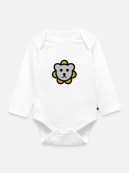 Bär Kopf Stickmotiv Bärenkopf - Baby Bio-Langarm-Body - Weiß