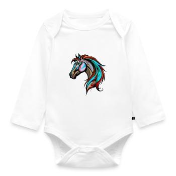 Horse Portrait Colorful - Organic Longsleeve Baby Bodysuit - white - Front
