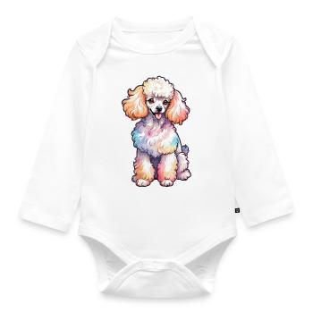 Pudel Wasserfarben - Baby Bio-Langarm-Body - Weiß - Vorne
