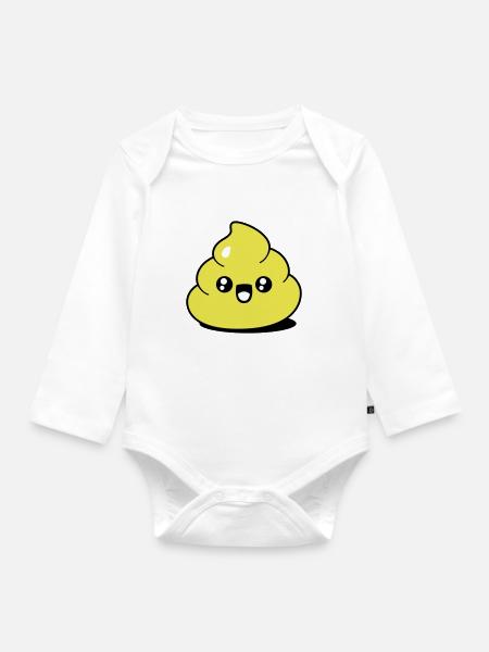 Caca kawaii rigolo - Body Bébé bio manches longues - blanc