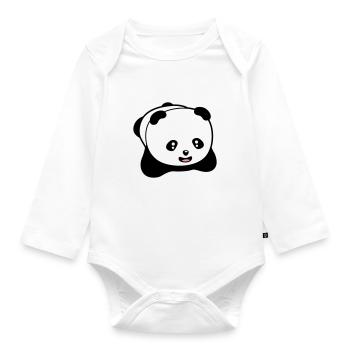 Laughing kawaii panda - Organic Longsleeve Baby Bodysuit - white - Front