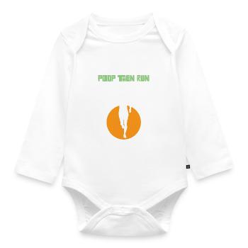 Poop Then Run Funny Marathon Runner Ultrarunning - Organic Longsleeve Baby Bodysuit - white - Front