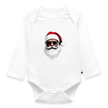 Visage de Père Noël avec lunettes de soleil et chapeau : Ambiance des Fêtes - Body Bébé bio manches longues - blanc - Devant