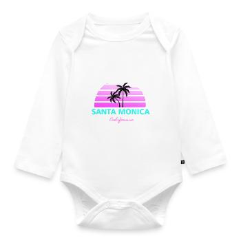 Santa Monica California pink / turquoise - Organic Longsleeve Baby Bodysuit - white - Front